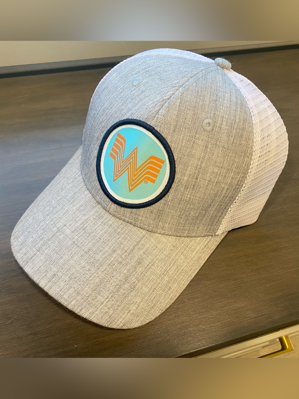Whataburger Light Gray and White Trucker Cap with Orange Logo Patch
